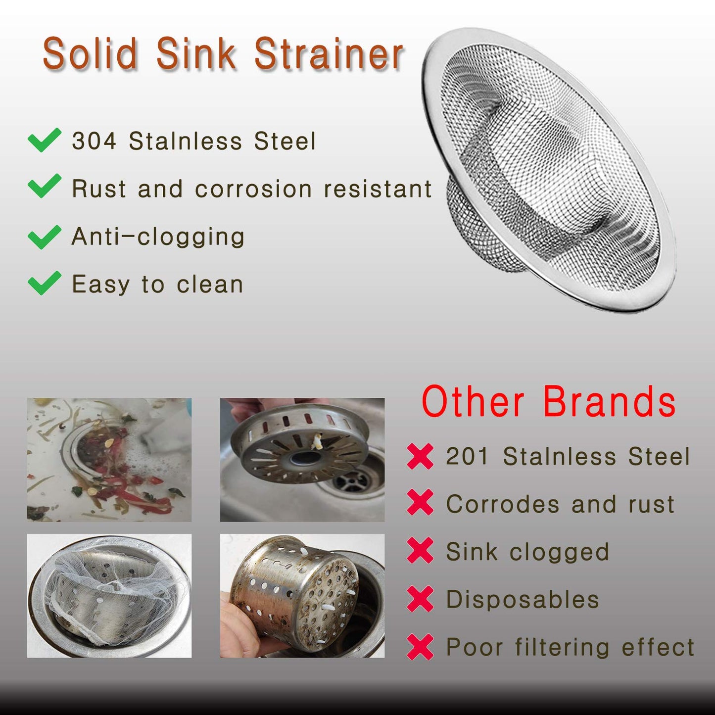 2pcs Heavy Duty Stainless Steel Slop Basket Filter Trap, 2.75" Top / 1" Mesh Metal Sink Strainer Shower Drain Hair Catcher for Kitchen Bathroom Bathtub Wash Basin Floor Balcony Drain Hole, Utility