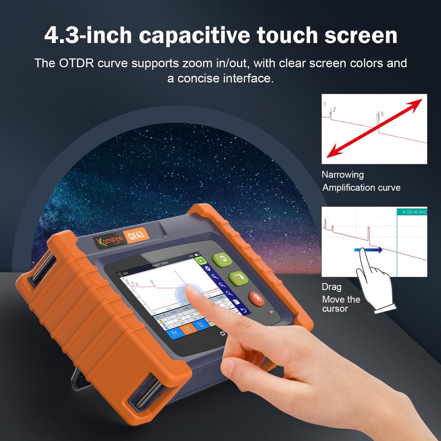 Komshine FX39 Fiber Fusion Splicer Six Motors Core Alignment 6s Splice; 16s Heat +1310/1550nm 26/24dB Touch Screen 4.3 Inch SM OTDR Built in OPM, OLS, RJ45