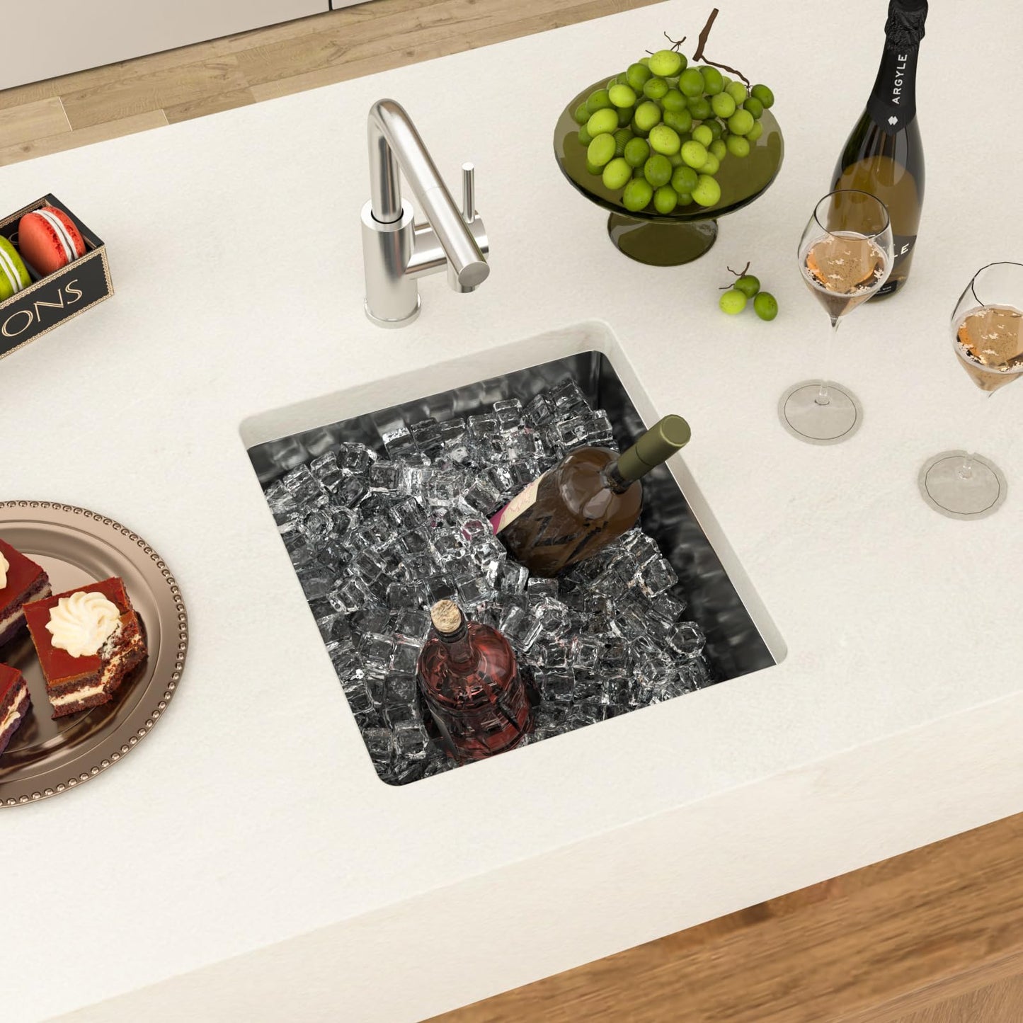 GHOMEG 15 Undermount Kitchen Sink 15"x17"x8" Single Bowl 16 Gauge Stainless Steel Under Counter Single Bowl Kitchen Sinks Basin with Drain Strainer