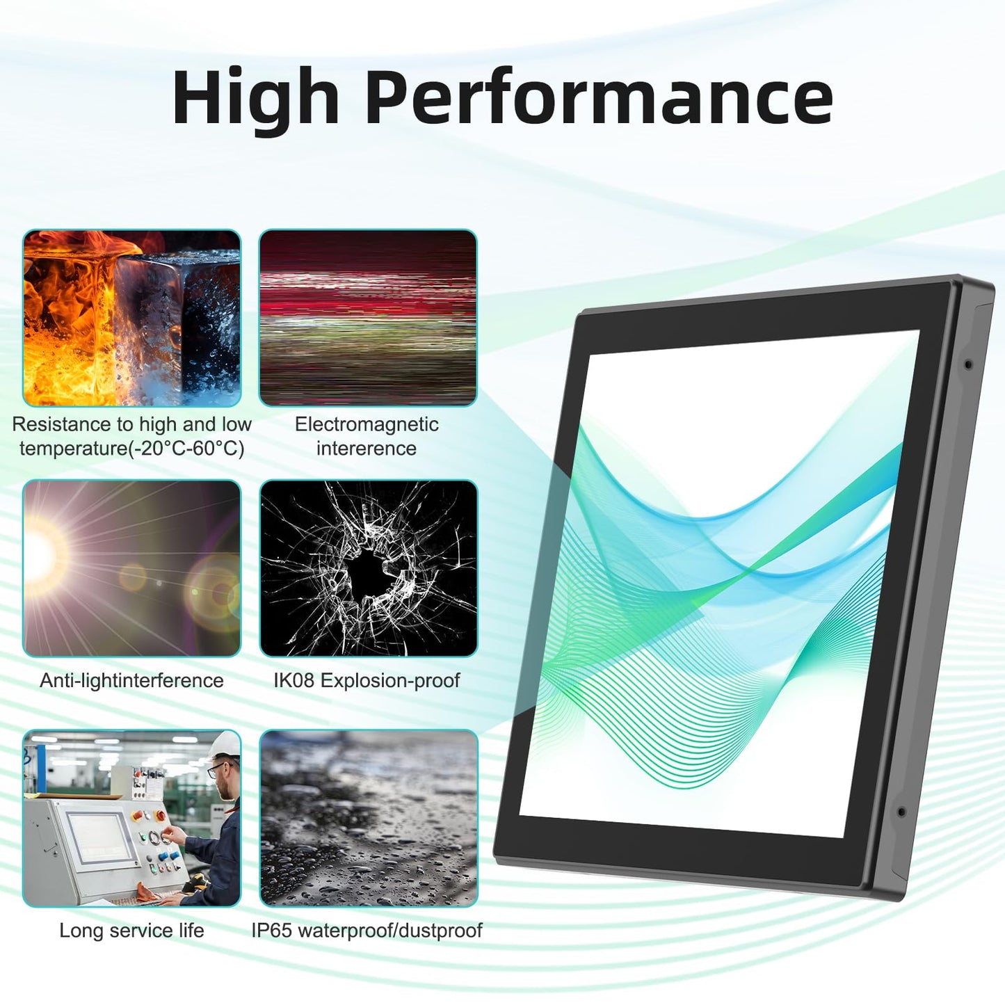 Senisway 15.6 Inch Open Frame Touchscreen Monitor Surface is IP65 Waterproof 1920 x 1080 @ 60Hz TFT LCD IK08 Industrial Touch Screen Monitor 10 Finger Capacitive Touch