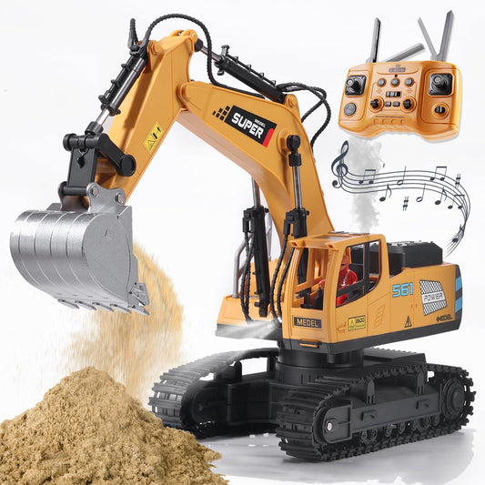 ViRockSign Remote Control Excavator Toys for Boys,16 Channel RC Excavator Construction Toys with Metal Shovel & Light,Simulated Smoke,Christmas Birthday Gift Toy for Boys 3-5 4-7 8-12 Year Old Kids