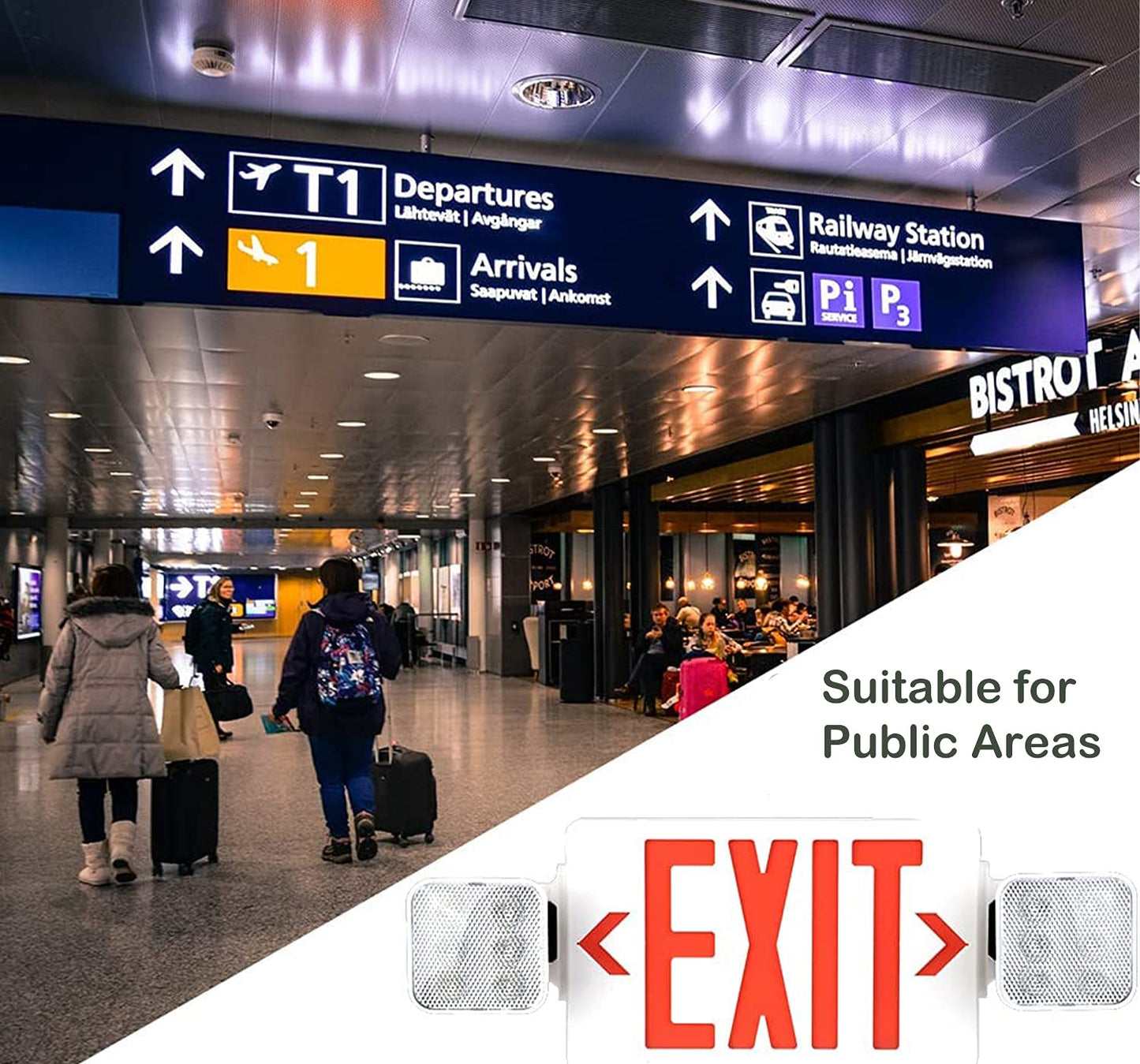 LED Combo Exit Sign Emergency Light, Double Sided with Two LED Flood Lights, Exit Signs for Business with Battery Backup, Fire Resistant UL 94V-0, Commercial Grade