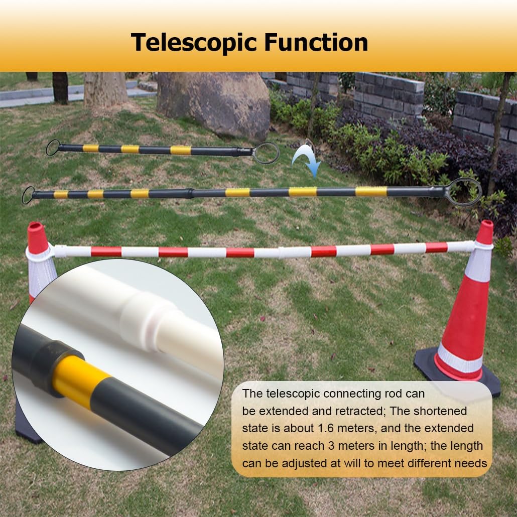 5-10 ft Retractable Traffic Cone Barrier, 5 Pcs Telescopic Safety Poles with Reflective Tape, Black & White, Ideal for Traffic Control, Safety, and Emergency Use