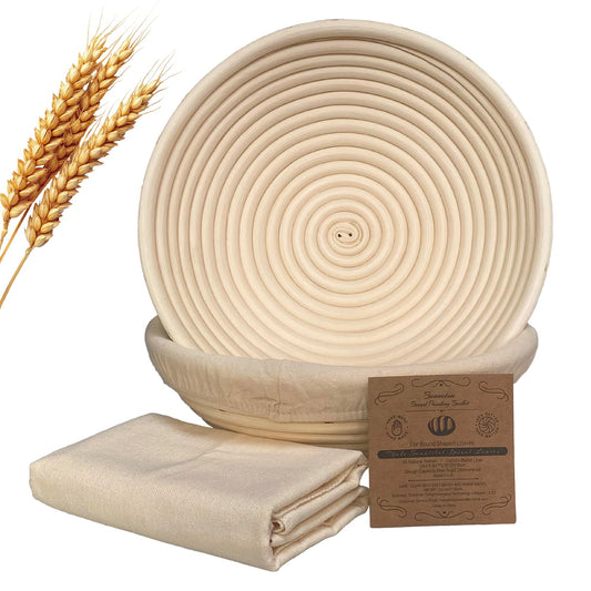 Bread Proofing Basket Set of 2: 9.8 Inch Sourdough Proofing Baskets with 17"x29" Proofing Cloth for Bread Baking, 2 Proofing Bowls and Bread Couthe Cloth for Baguettes, Loaves