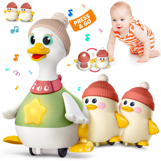 Sinpedex Musical Crawling Duck Baby Toys for 6-12 Months : Interactive Sensory Toy with Waddling & Calming Light for Tummy Time, Bedtime & Motor Skills | BPA-Free Infant Gift for 1 Year Old Boy Girl