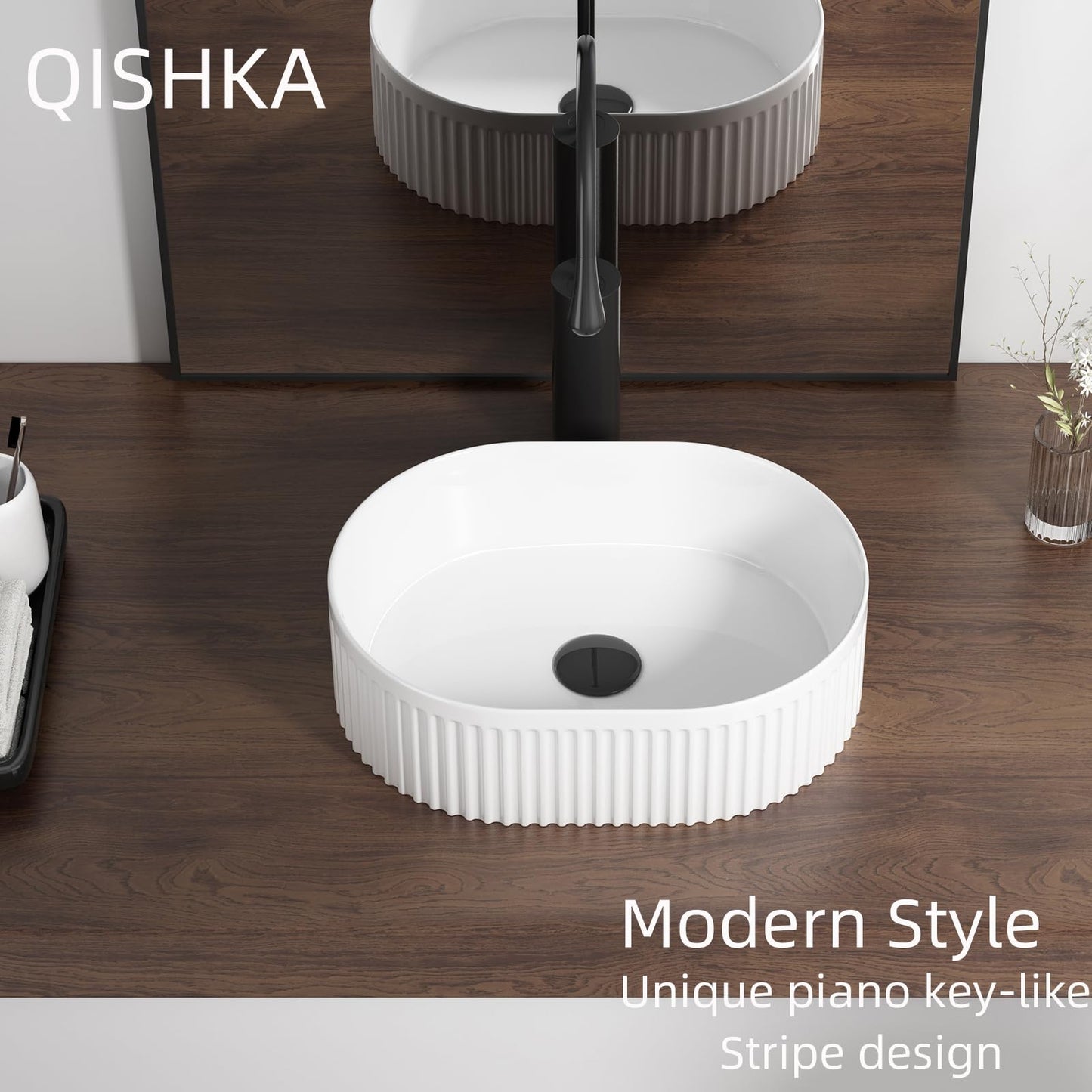 Oval Vessel Sink 16 Inch Above Counter - White Ceramic Countertop Bathroom Sink, 16" x 12" Modern Vanity Art Basin Porcelain Hand Wash Basin