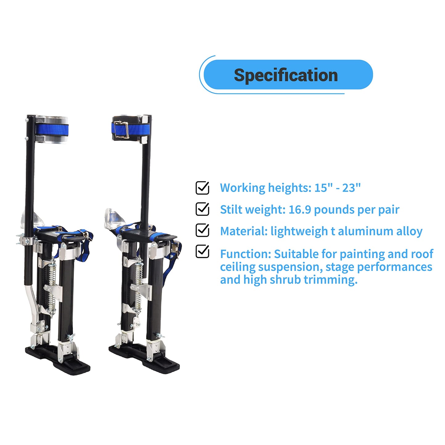 GESEXI 15”-23” Drywall Stilts Aluminum Tool Adjustable for Painters Walking Painting Taping, Black