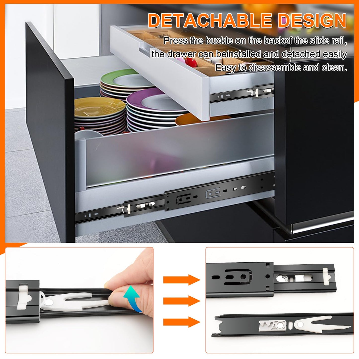 12 inch Drawer Slides 6 Pairs (12pcs) Soft Close 3 fold Full Extension Side Mount Cabinet Drawer Glides 12" Black Cabinet Rails for Dresser, Cabinet, Kitchen 100 LB Capacity