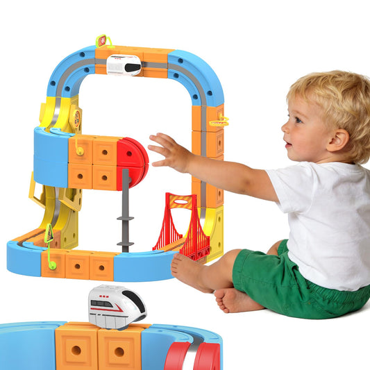 Electric Train Set for Kids, 62PCS Infinity Race Track Blocks Toys with Magnetic Train, Cube Tracks Train Toys for Toddlers Ages 3-8, Magic Tracks Car Toys for Kids 3 4 5 6 7 8 Years Old.