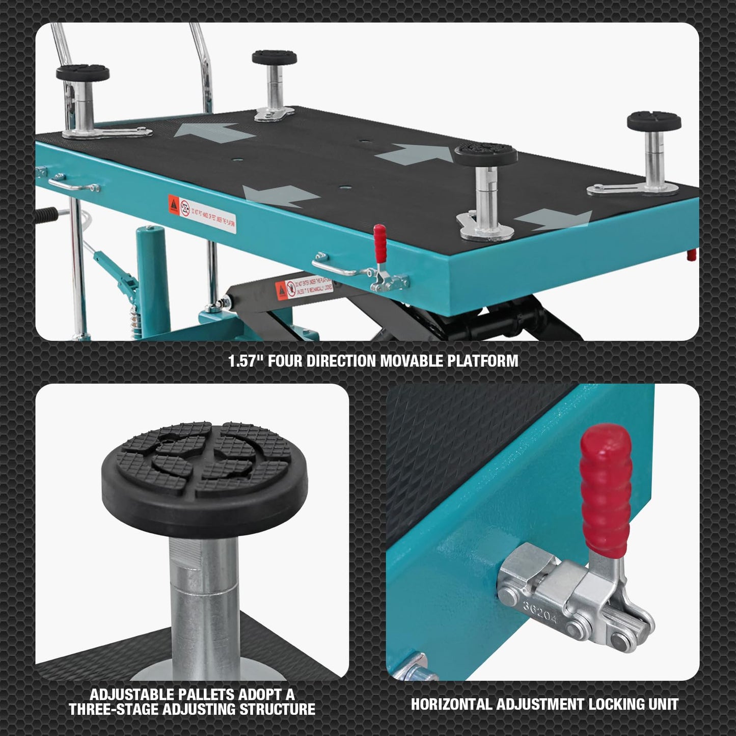 Hydraulic Lift Table Cart, 2,200 lb Capacity, 21.65"–68.9" Lift, 59" x 31.5" Anti-Slip Floating Platform, Insulated Tray, Dual Cylinder, PU Brake Casters