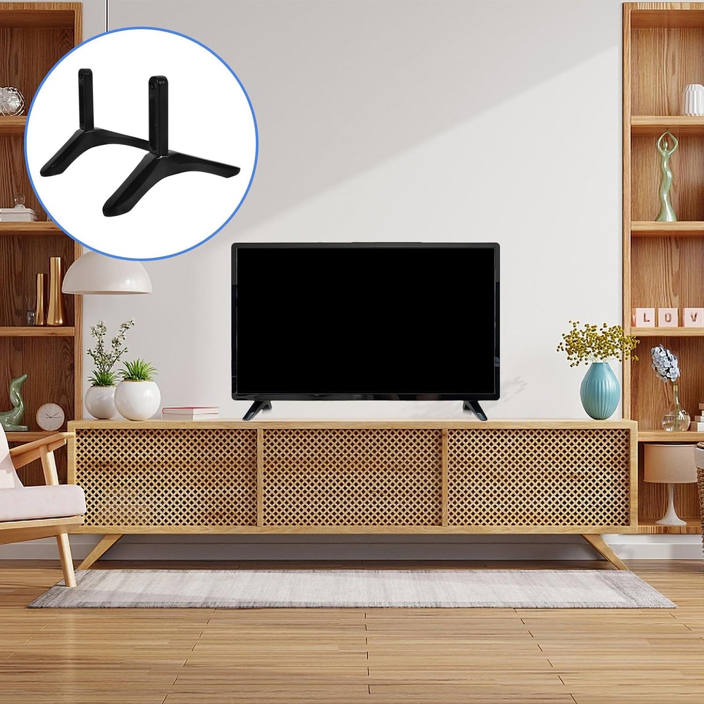 Toyvian Tv Support Base Stand with Screws, Stable Black Tabletop Tv Bracket Replacement for Flat Screen Televisions