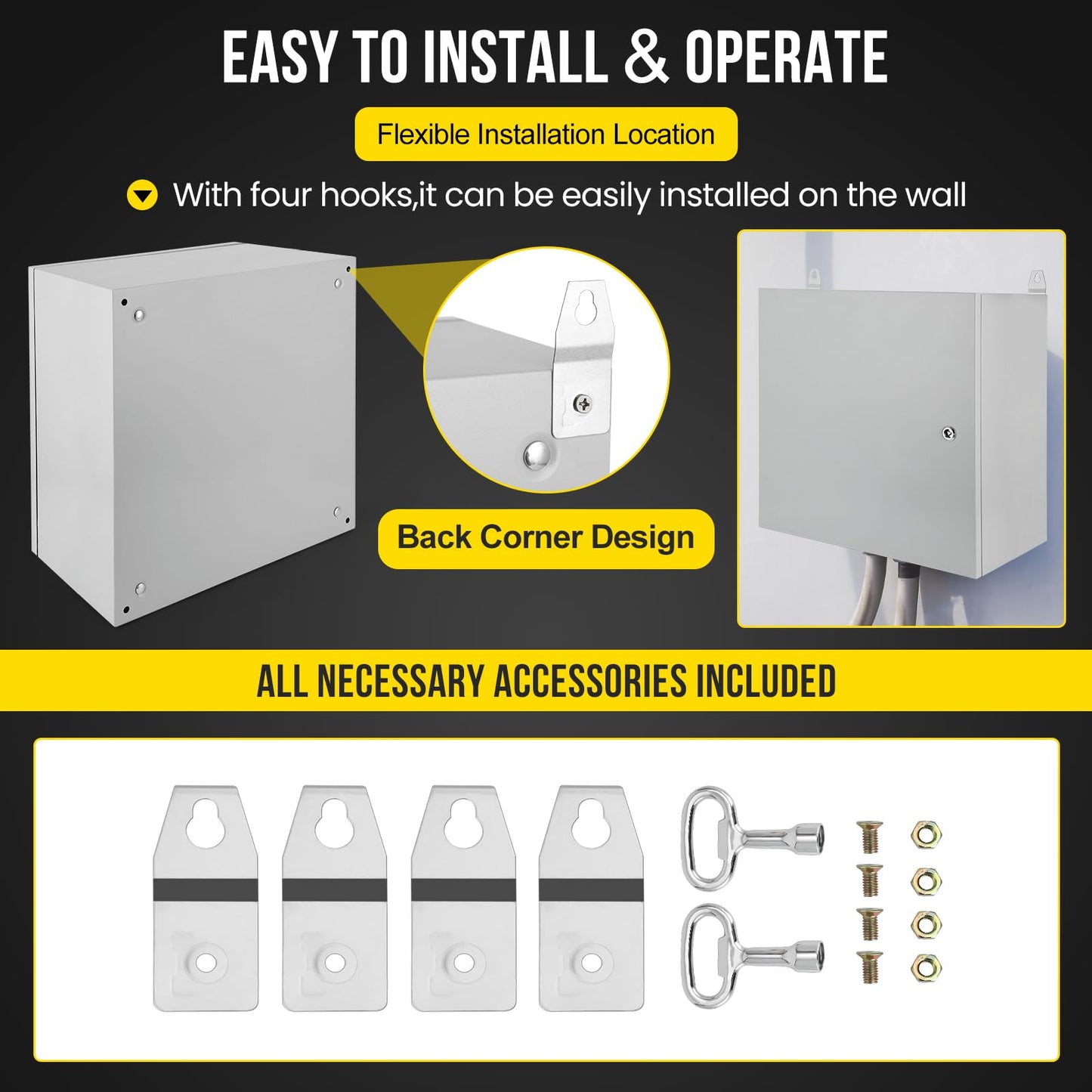 Garvee Outdoor Electrical Box, 24x24x12 Steel Junction Box, NEMA 4X Electrical Enclosure Box IP66 Waterproof & Dustproof, Universal Electrical Project Box with Lock & Mounting Plate