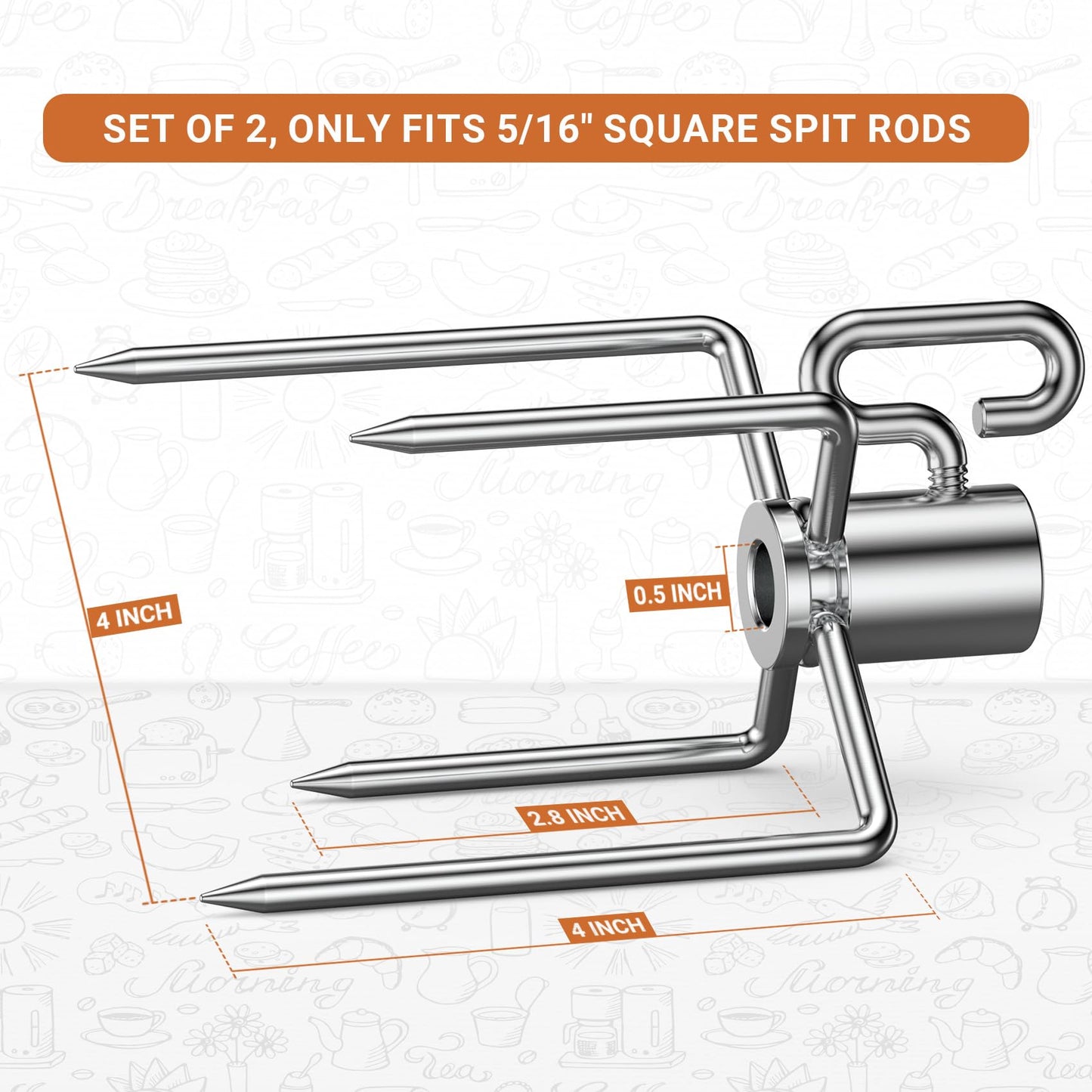 onlyfire 6008 Rotisserie Meat Forks(1-Pair) for Weber and Other Model Grills - Only Fits 5/16" Square Spit Rods