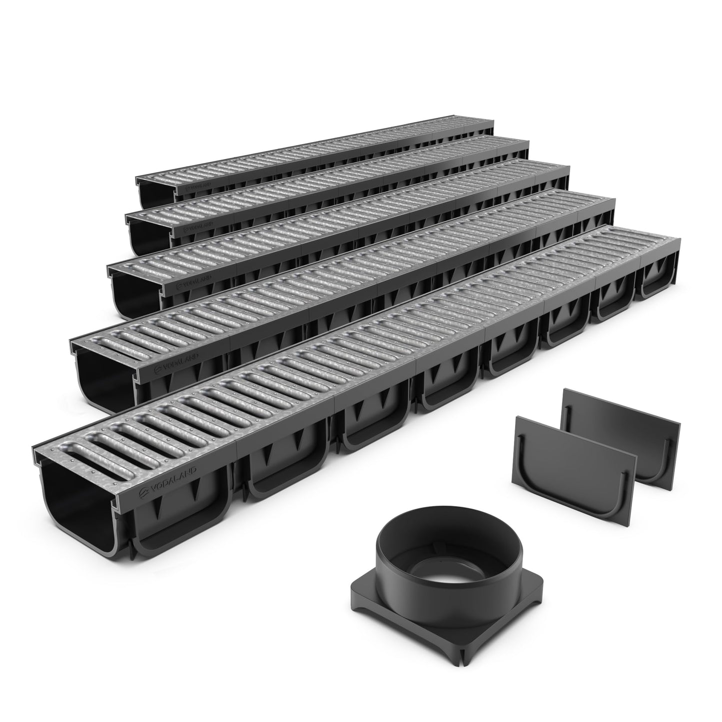 Vodaland - 4 Inch Easy 2 Premium Trench Drain Channel - Galvanized Stamped Steel Grating (5)