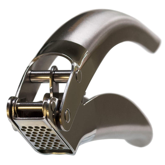 MANNKITCHEN Stainless Steel Garlic Press, Heavy Duty Professional Grade Double Lever-Assisted Garlic Mincer with High Capacity Reservoir - Easy to Clean and Rust Free Garlic Crusher