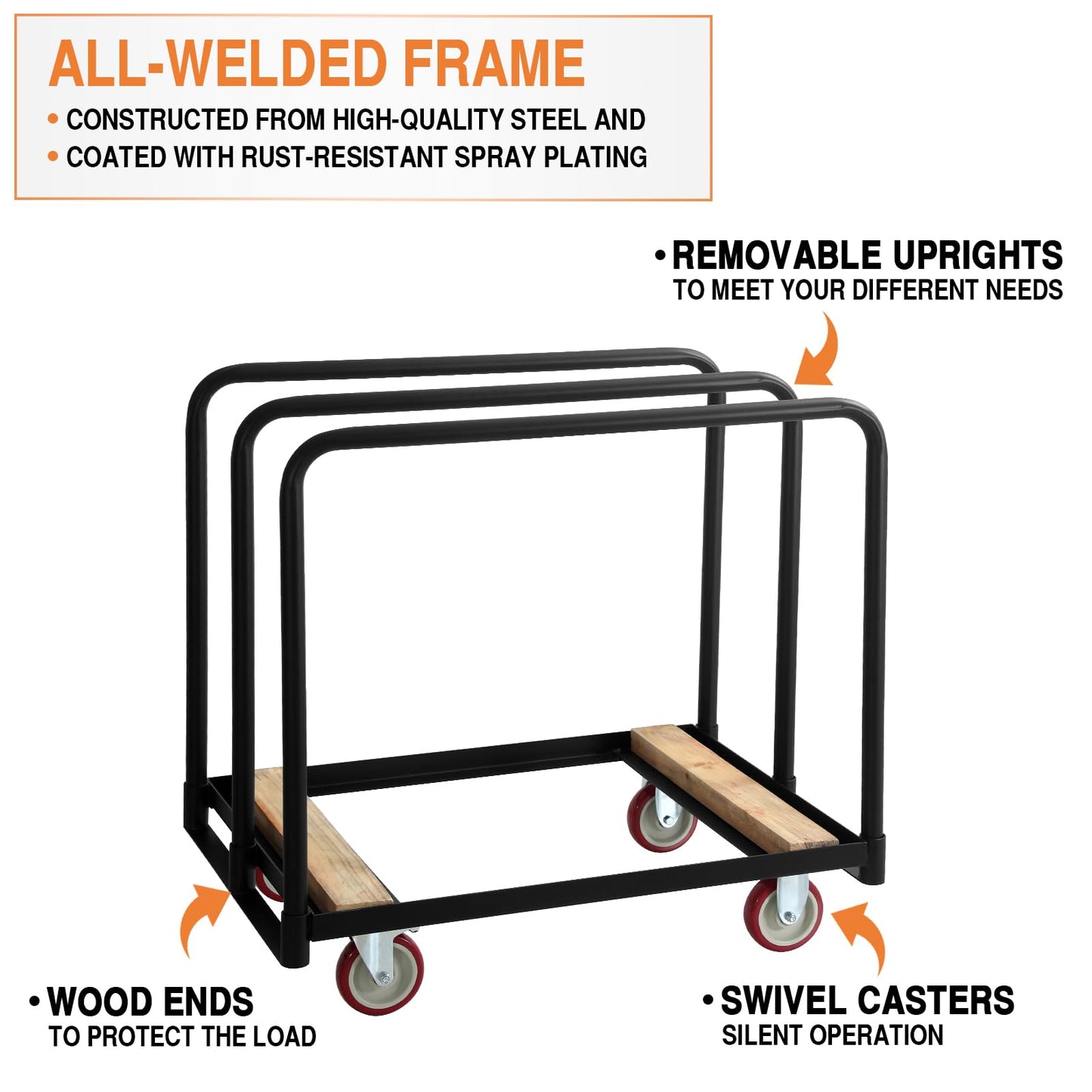 Drywall Cart Steel Panel Truck, 1500 Lbs Capacity, Heavy Duty Flatbed Dollies Carts with Wheels, Table Cart, Utility Tool Cart for Handling Wall Panel, Folding Table, Lumber, Mattress
