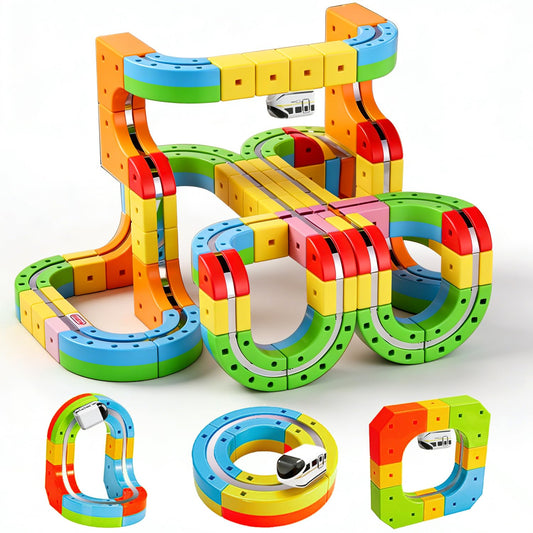 Electric Train Set for Kids Toddlers 3-5,Magnetic Track&Rechargeable Car,Gravity-Defying 3D Embedded Layouts DIY Flexible Race Track Assembly,STEM Educationa Learning Gift