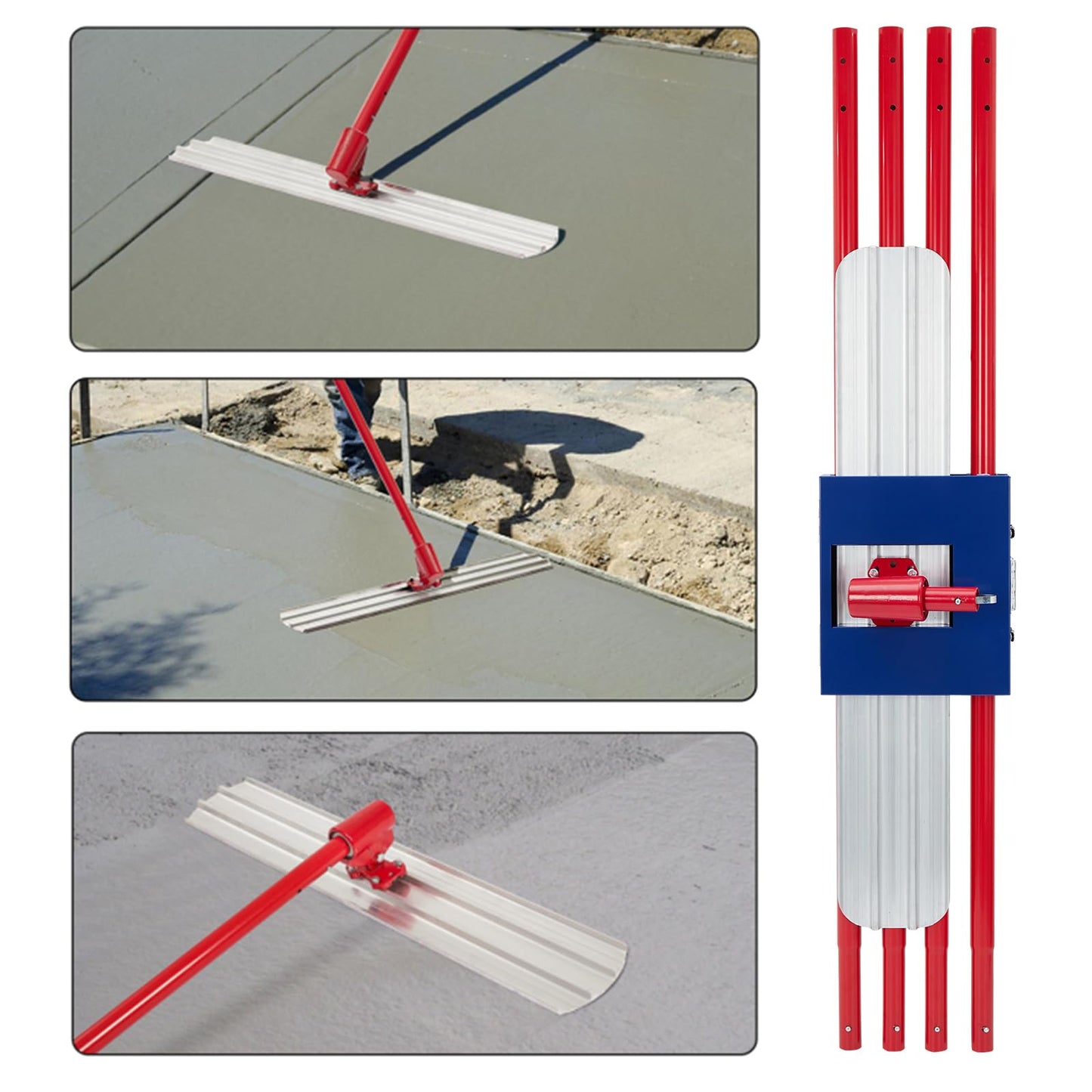 48 in x 8 in Bull Float Magnesium Concrete Float, Round End Concrete Float Tool with Flexible Bracket