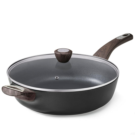 SENSARTE Nonstick Frying Pan Skillet with Lid, 13.3 Inch Large Deep Frying Pan, 6 Qt Non Stick Saute Pan with Cover, Induction Pan, Healthy Non Toxic Cooking Pan with Helper Handle, PFOA PFOS Free