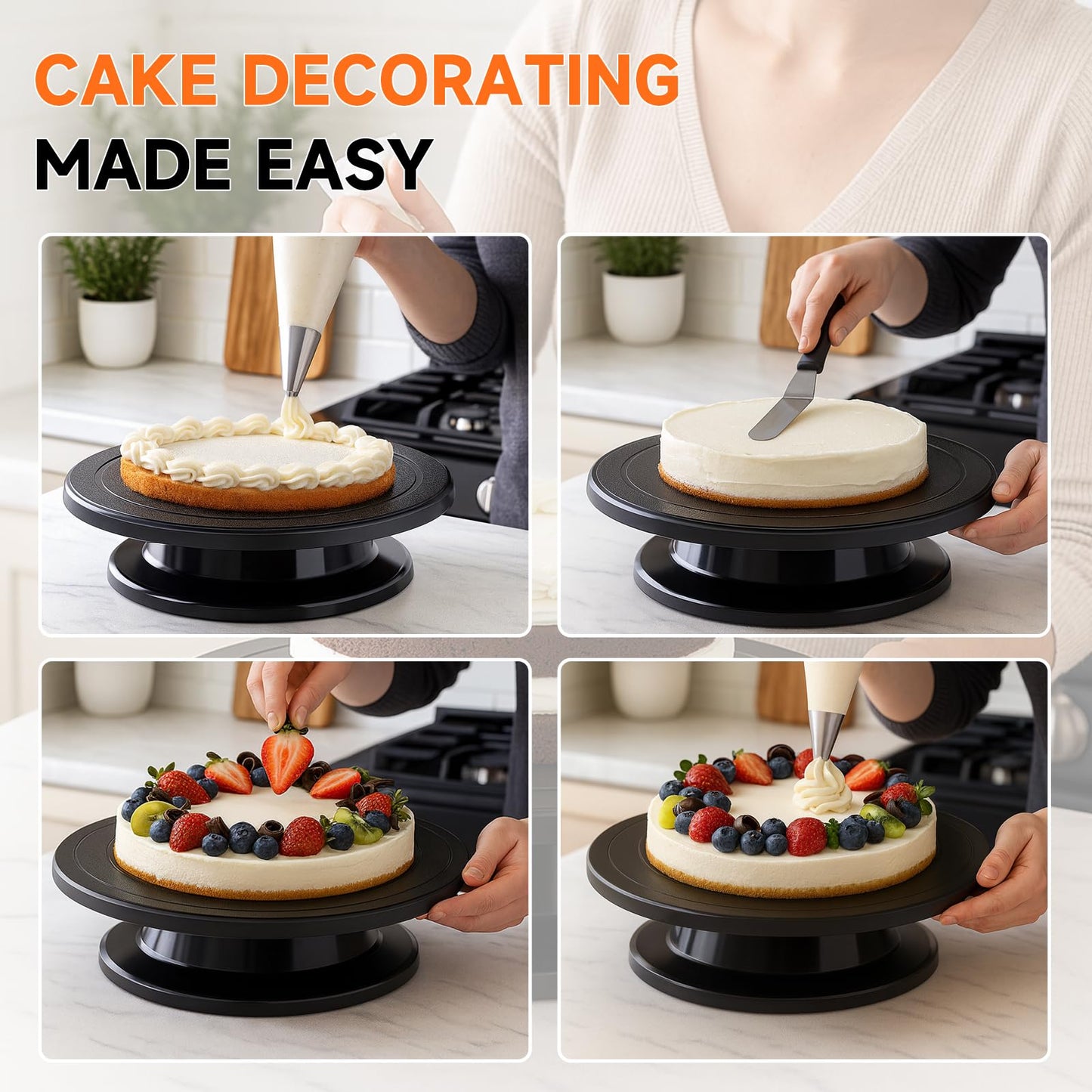 11 Inch Rotate Turntable, Revolving Cake Turntable, Cake Spinner Stand for Decorating, Display,Bakin (Black)