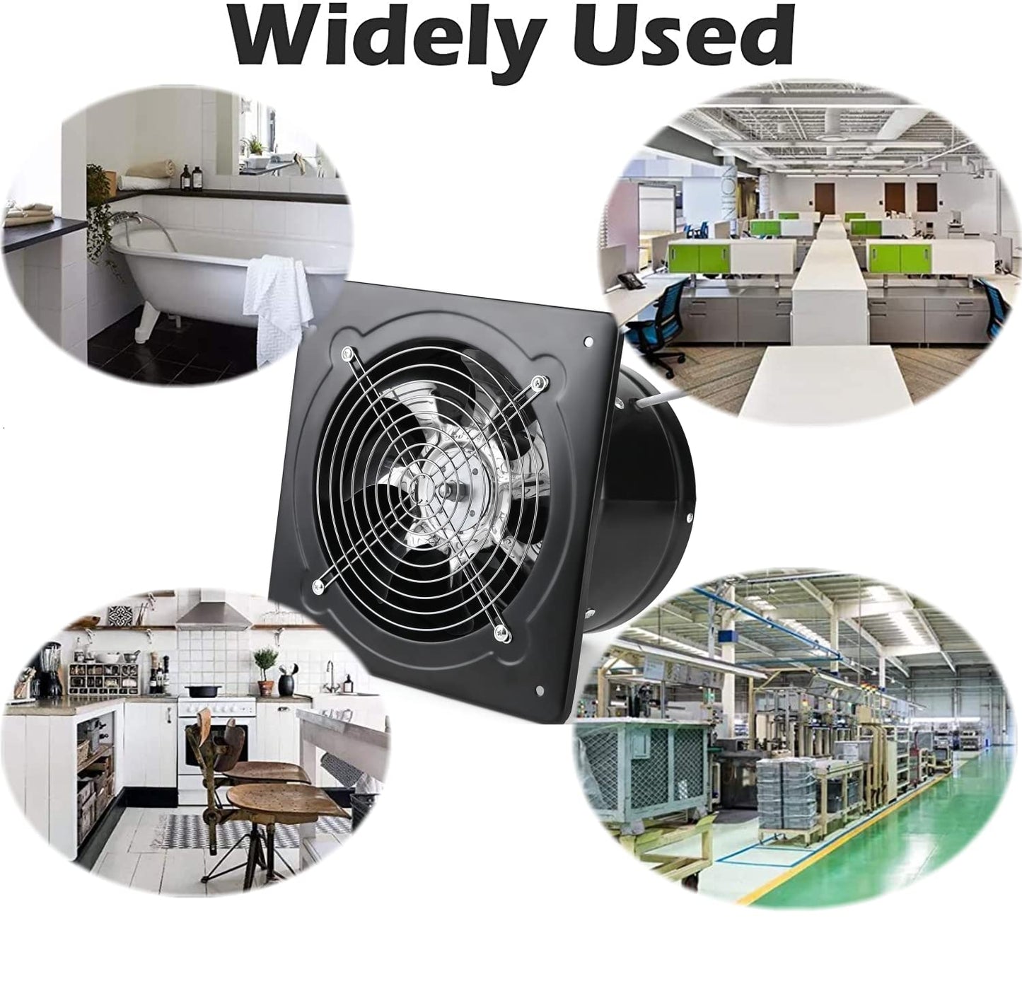 Nalle 8 inch Exhaust Fan 80W 500CFM Through-wall installation Ventilation Fan 110V Exhaust Smoke Fan Ventilation with Power Cord for Kitchen,Bathroom,laundry room,Toilets,Garage (Black