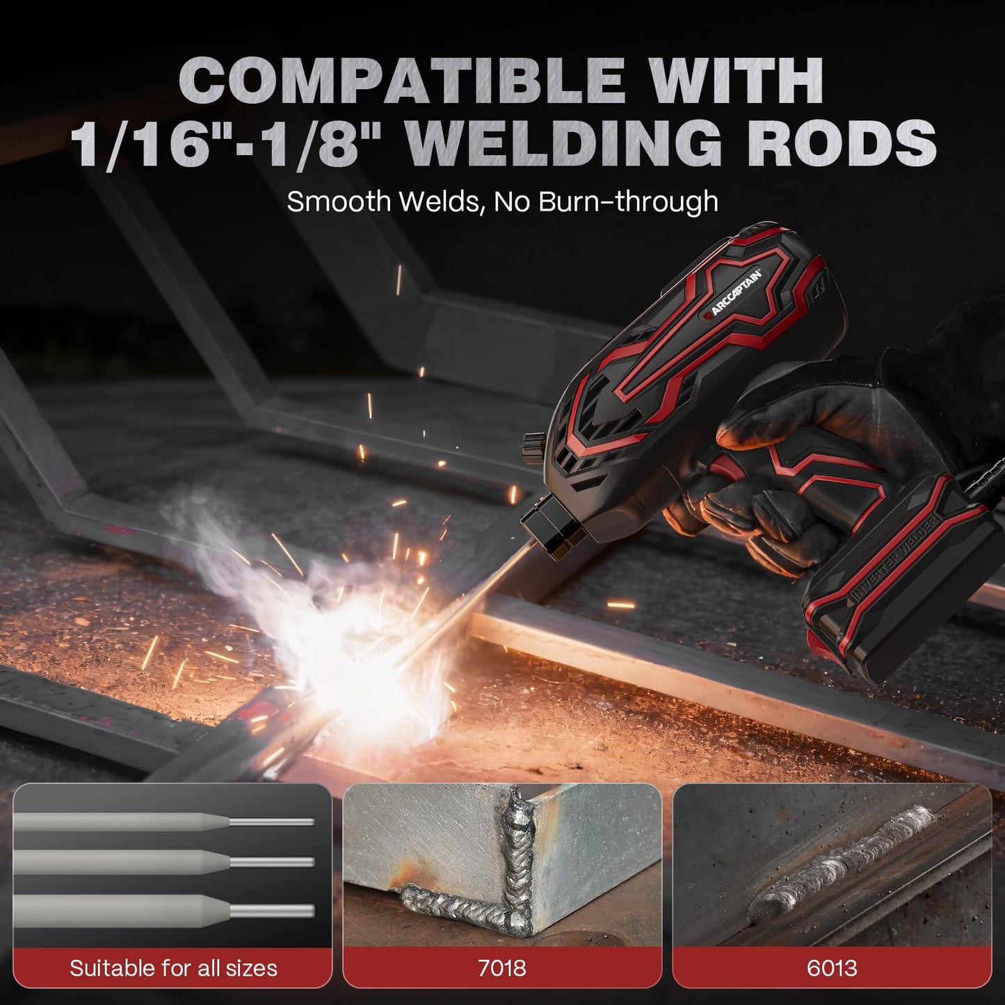 ARCCAPTAIN 140A Handheld Welder, [LED Display] Portable Welding Machine 110V with Hot Start, Arc force, IGBT Portable ARC Welder with Auto Darkening Goggles for 1/16"-1/8" Welding Rods