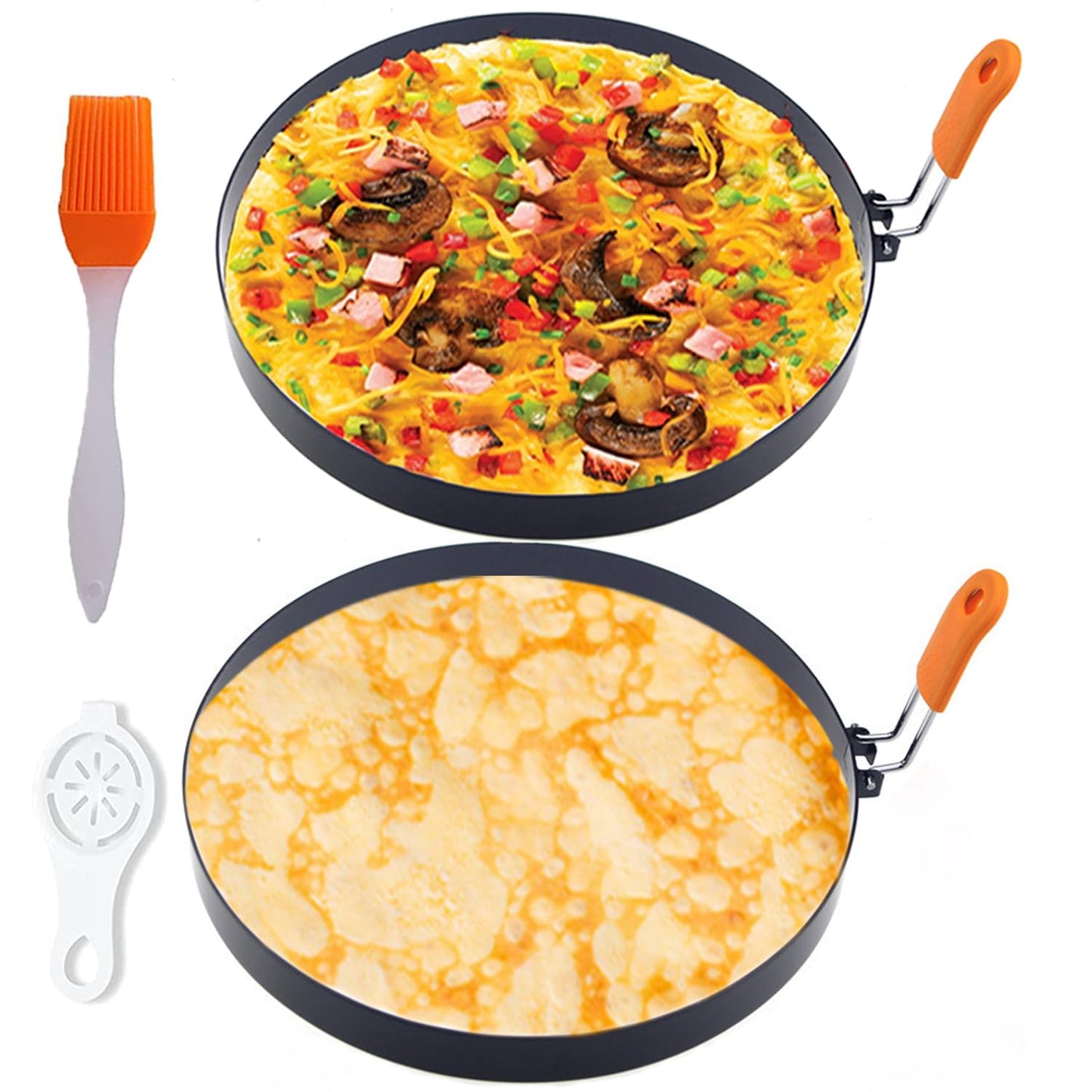 Large 2 Packs 8" Omelette Ring for Griddle,Stainless Steel 8 Inch Griddle Omelet Rings,Non-Stick Pancake Egg Ring Round Omelette Rings Omelet Mold Muffin Mold Silicone Handle