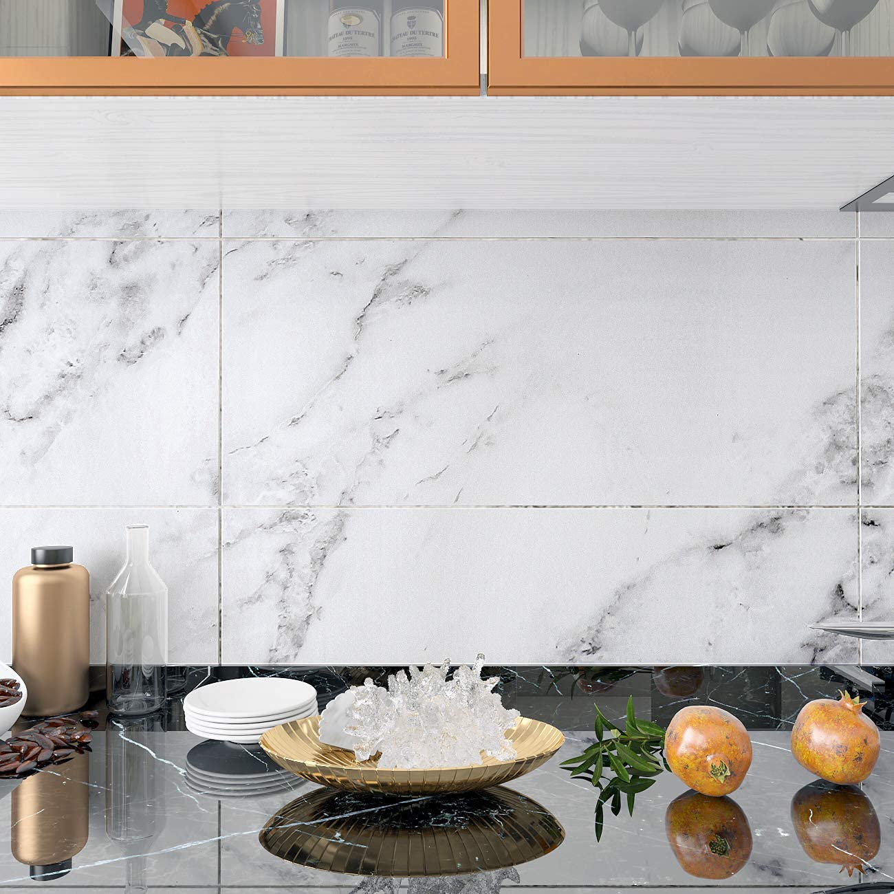 Decotalk Peel and Stick Countertops Contact Paper Marble Contact Paper White 12x200 Inch Marble Wallpaper for Countertops Kitchen Table Matte White Marbles Vinyl Wrap Waterproof