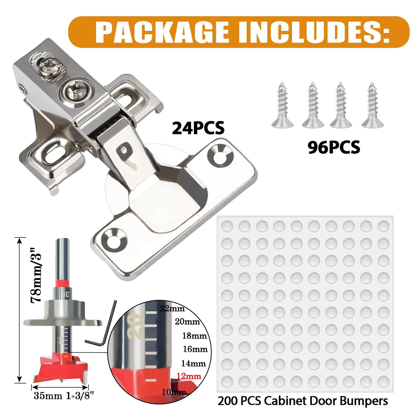 BESTEEL 24 Pack 1/2 inch Overlay Soft Close Cabinet Door Hinges for Kitchen Cabinet Hinges, 100 Degree Opening Angel, Stainless Concealed Kitchen Cabinets Hinge Self Closing with Drilling Tool &Manual