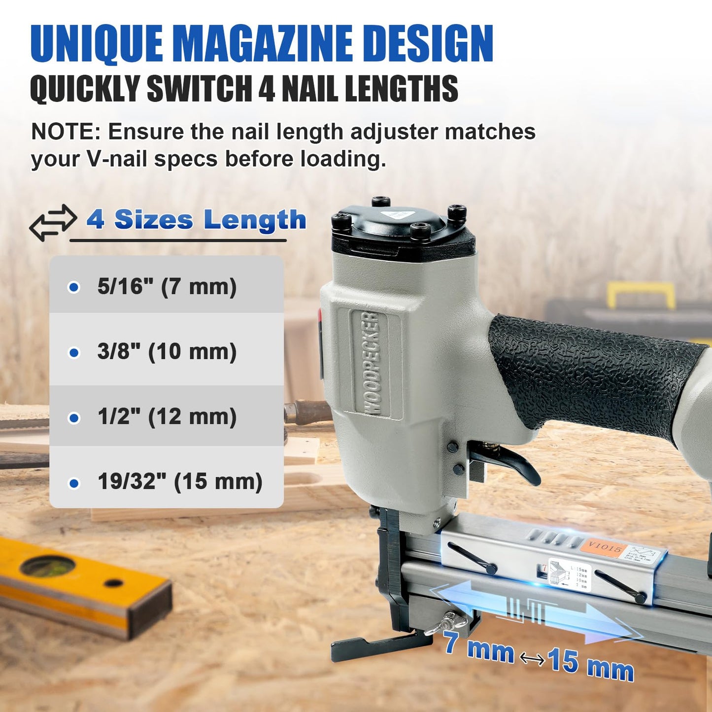 Woodpecker V1015 Pneumatic Picture Frame V Nailer Fits 7 mm to 15 mm (9/32" to 19/32") V Nails, Frame Stapler or Joiner for Picture Framing