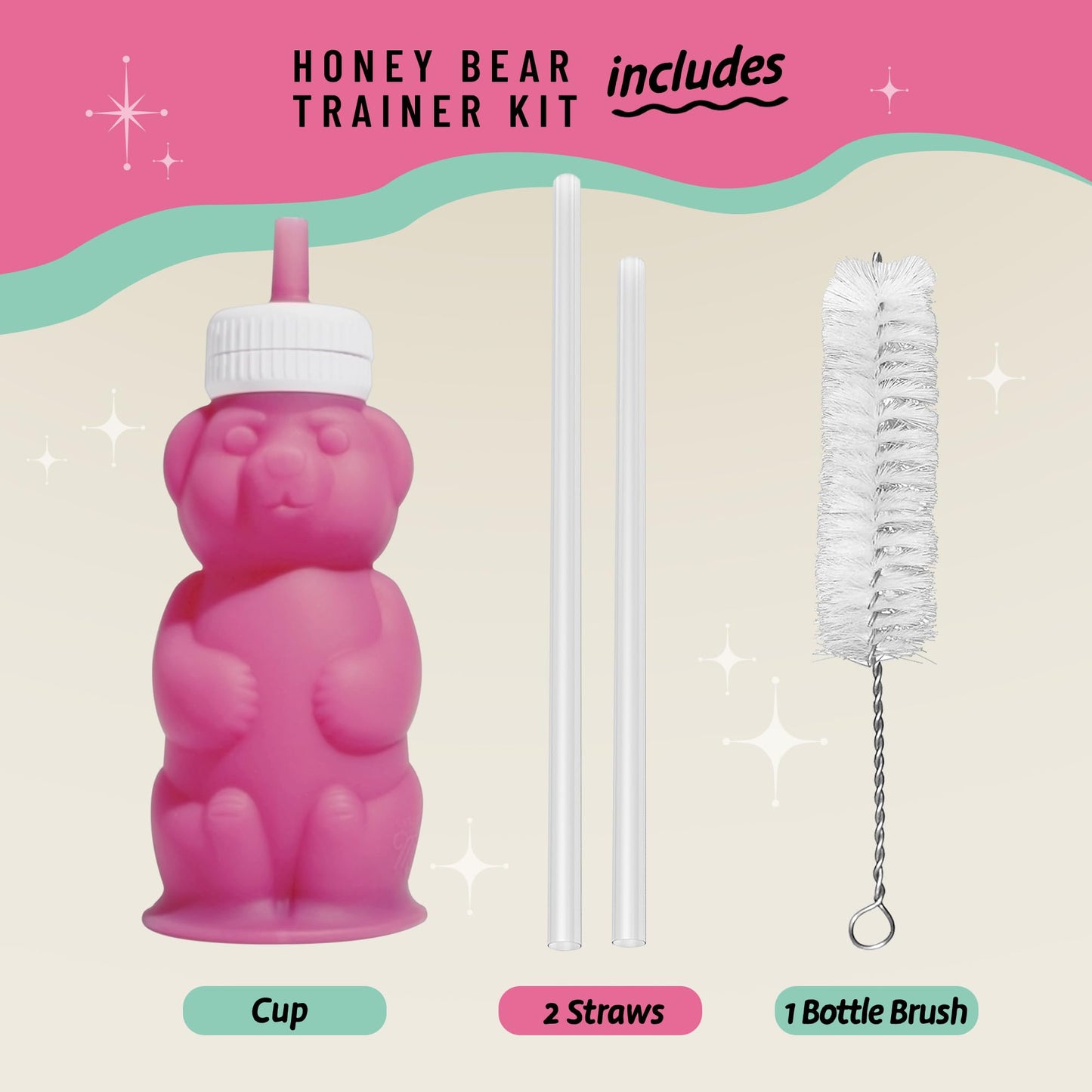 Legendairy Milk Honey Bear Straw Cup for Baby & Toddler, Silicone Squeeze Training Straw Cup, Leak Resistant Baby Sippy Cup with Straw, BPA Free, Dishwasher Safe, Bottle Transition, 8 oz, Pink