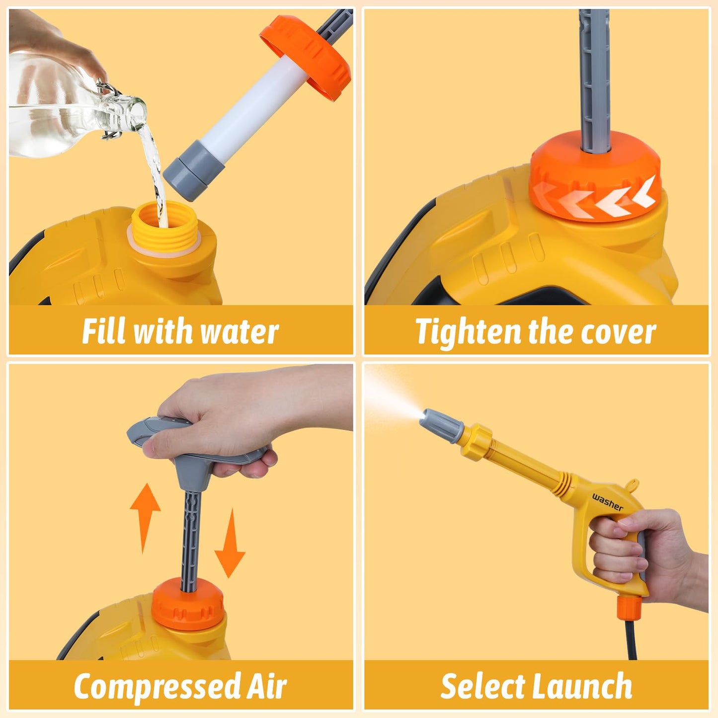 Kids Clean Car - Kids Car Washer Toys with Scraper Sponge Towel - Toddler Pretend Playing Tools Car Wash Gun Manual Pressure - Role Playing Toy Gift for Boys Girls