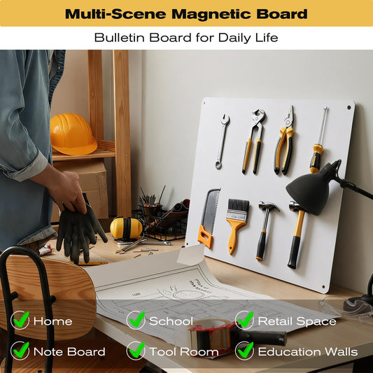 Jofiterm 24" x 36" Magnetic Board, Silver Magnet Bulletin Board to Display Magnetic Letters, Metal Board for Wall, Refrigerator Photo, with Dual Lock Tape and Screws, Marker Pen