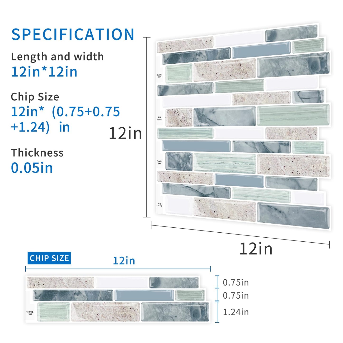 10-Sheet Peel and Stick Kitchen Backsplash Tiles, 3D Waterproof Self Adhesive Wall Tile Stick on Backsplash for Kitchen and Bathroom(Sage Green,12"×12")