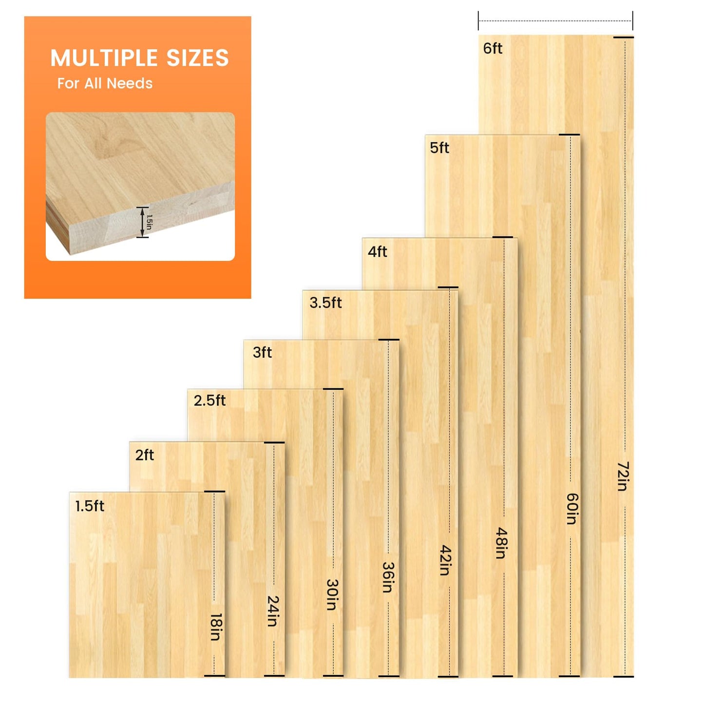 Butcher Block Countertop, Solid Wood Table Top-1.5ft Unfinished Large Wood Cutting Board, Birch Counter Slab Cut to Size for DIY Desktop/Washer Counter/Kitchen Island/Bakery Worktable 18"x25"x1.5"