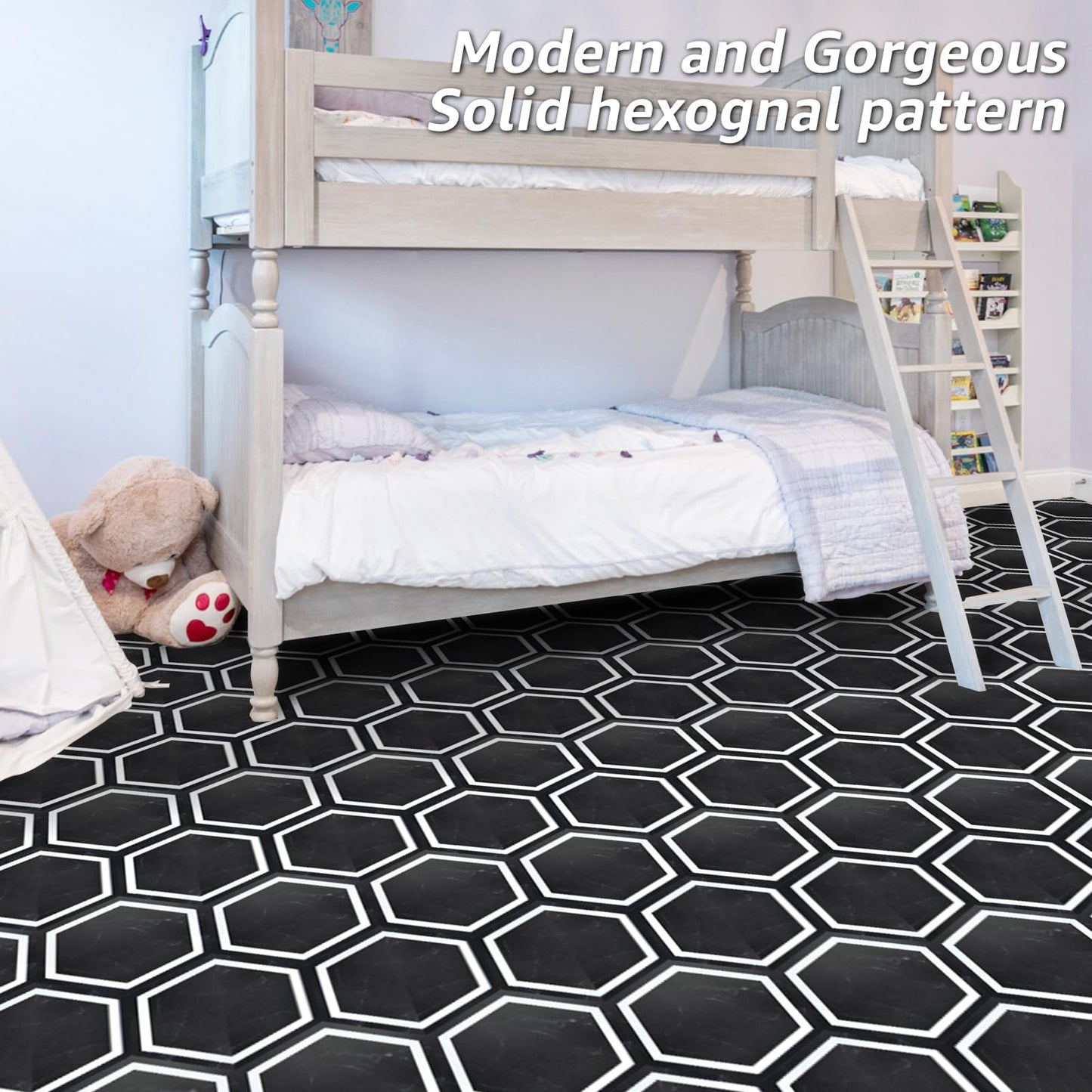Art3d 30-Pack Hexagon Peel and Stick Flooring Tile Marble Look, Self Adhesive Waterproof Vinyl Floor Tile for Kitchen Bathroom Living Room Bedroom, 11.8" x 10.2" Black Marble