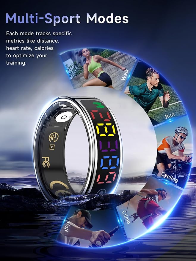 Smart Ring for Women Men, Health Ring with Colorful Display, Fitness Tracker with Heart Rate, Blood Oxygen, Sleep Monitor, No Subscription Fee, 5ATM Waterproof for iPhone & Android (Rose Gold, 10)