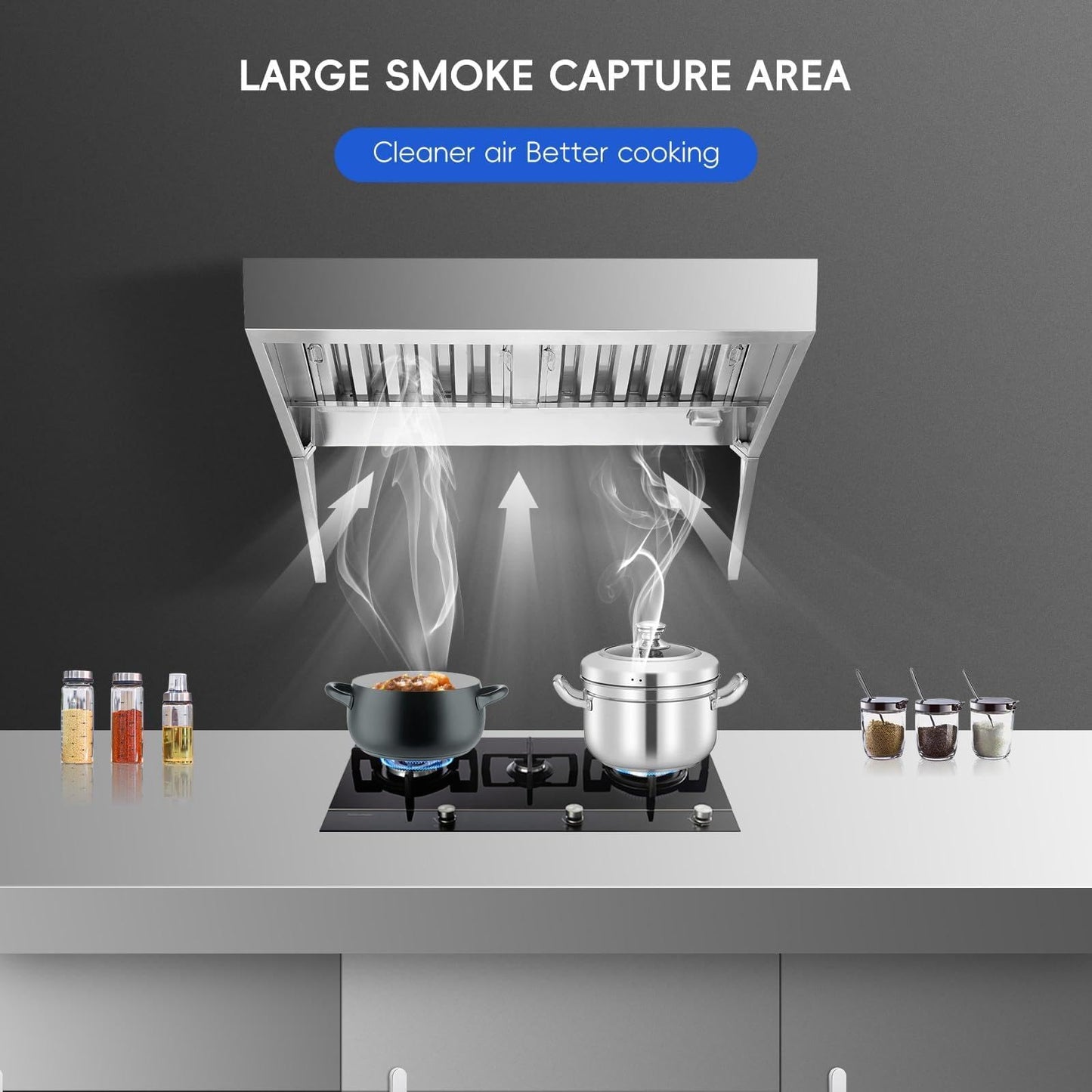 7FT Stainless Steel Commercial Exhaust Hood with 3 Removable u-Shaped Oil Filter Mesh, Rust-Resistant Ventilation Hood for Food Truck, Concession Trailer, and Restaurant Kitchen