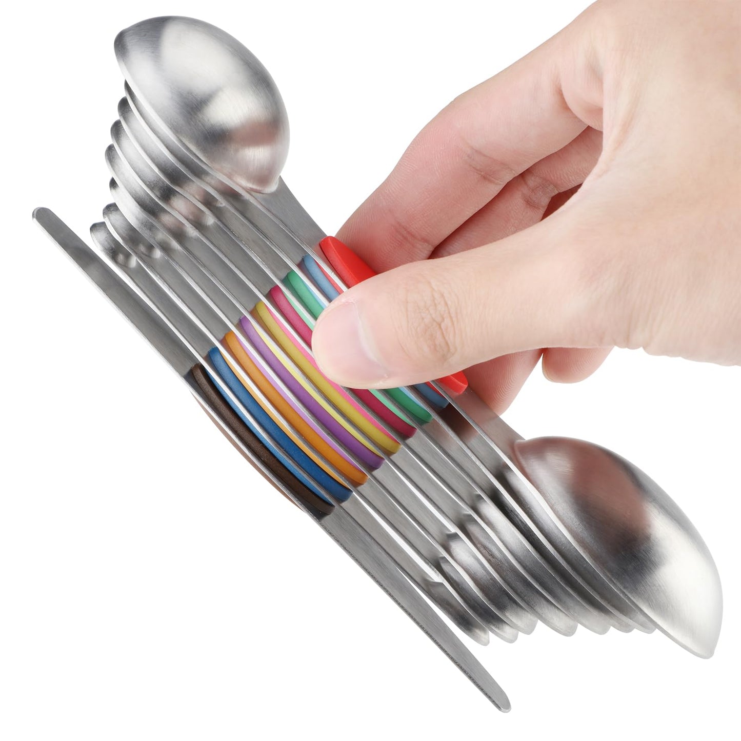 Magnetic Measuring Spoons Set Stainless Steel Dual Sided Stackable Teaspoon Tablespoon Nesting Measuring Spoon for Measuring Dry and Liquid Ingredients Color