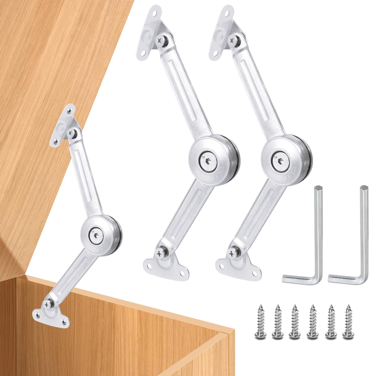 KIBBEH 2 Pack Cabinet Lid Support Hinge, 50 lb Soft Close for Toy Box, Chest, Cabinet and RV, Heavy Duty Hydraulic Up and Down Motion, Max 360 Degree Opening