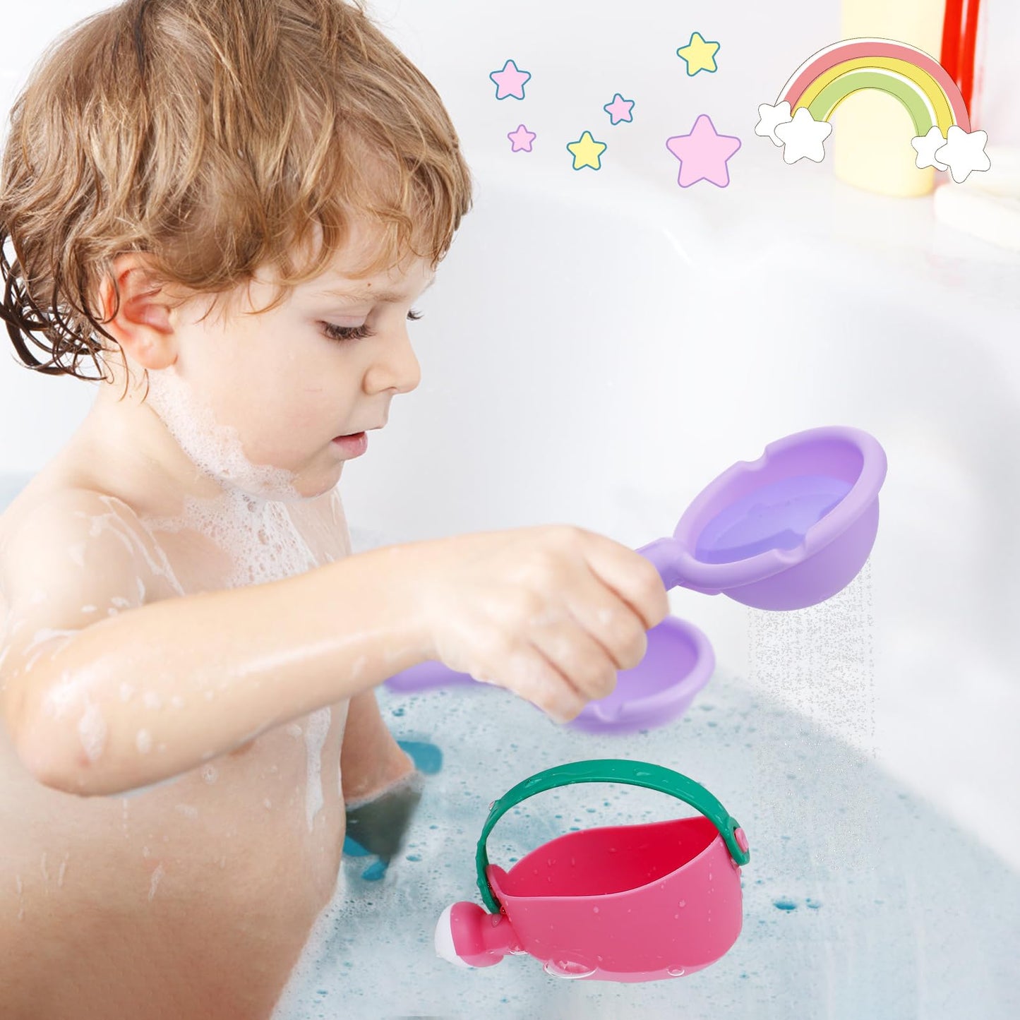 Small Soft Bath Toys for Toddlers 1-3 - Super Easy to Clean Water Table Toys Baby Tub Swimming Pool Toy Fun Tactile Training Newborn Gifts, 3Packs (Pink)