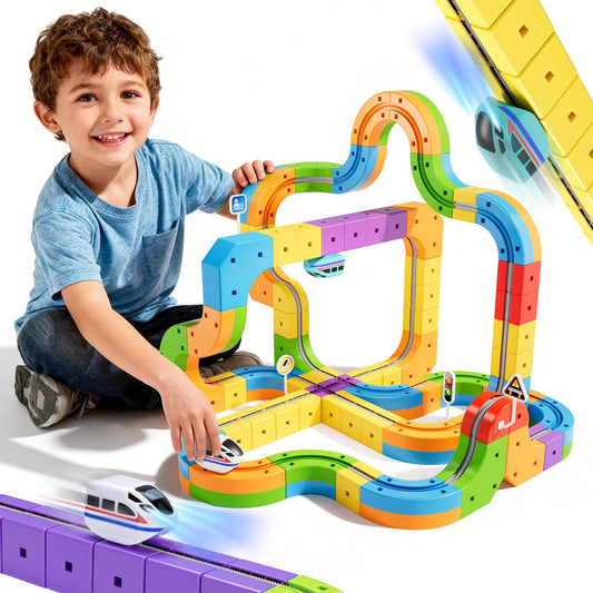 Wdebay klick Rail Electric Train Set 3D Magic Flexible Race Track for Kids 3 4 5 6 7 8 Years Old, Race Car Track with Anti-Gravity, Educational STEM LearningToy for Boys Girls Birthday
