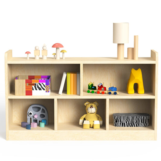 bbgroundgrm Birch Plywood Wood Montessori Shelf - 5-Section Storage Cabinet, 2-Shelf Organizer for Kids, Ideal for Classrooms, Playrooms, Daycares, and Preschools