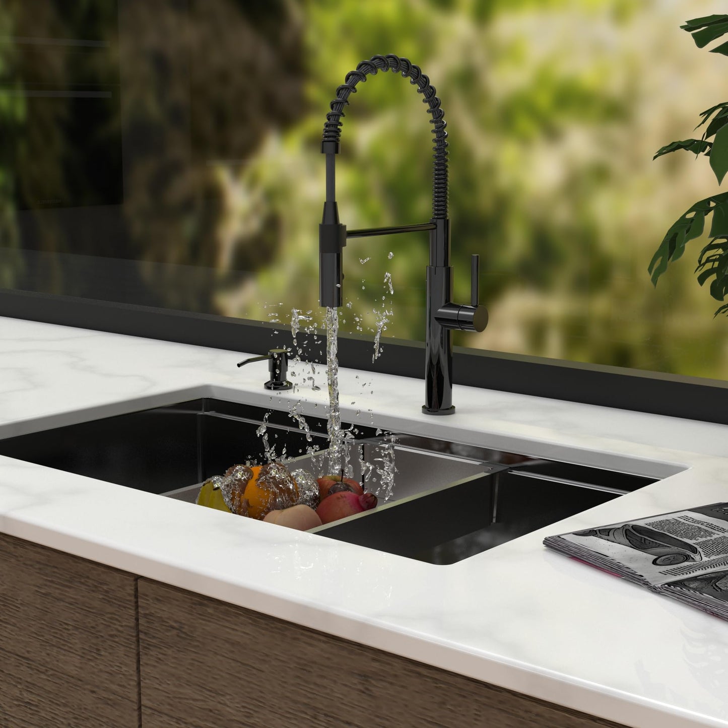 Voriva Kitchen Faucet with Pull Down Sprayer - Commercial High Arc Stainless Steel Single Handle for RV Bar Laundry Farmhouse Camper Outdoor Black