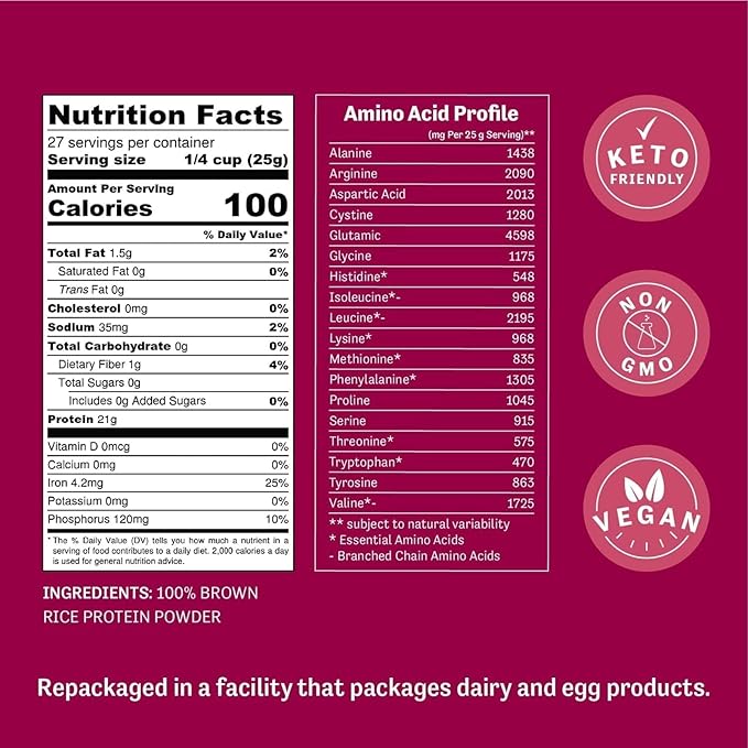 Judee?™s Brown Rice Protein Powder (80% Protein) 1.5 lb - Non-GMO Sprouted - Keto-Friendly, Dairy, Gluten & Soy-Free - Plant-Based