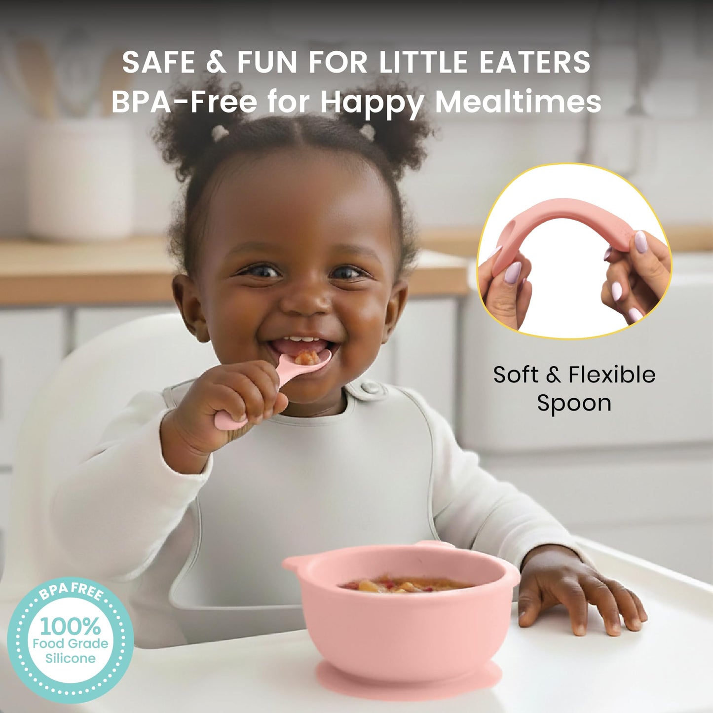 Lulyboo Silicone Bear Suction Bowl & Spoon Set for Babies & Toddlers - Food-Grade Silicone, Non-Spill Anti-Slip Base, Soft Gumming Spoon, Durable & Dishwasher Safe, Ideal for Self-Feeding