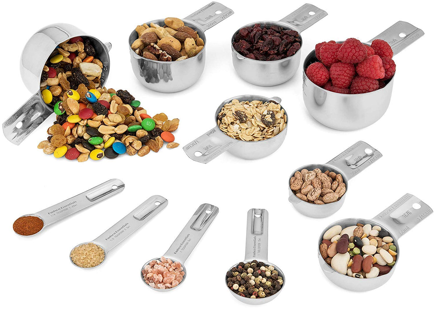 Hudson Essentials Stainless Steel Measuring Cups and Spoons Set - Stackable Set with Spout (11 Piece Set)