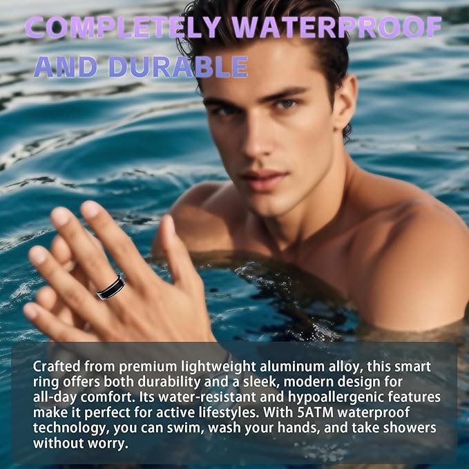 Smart Ring for Men Women ??Fitness Tracker Ring with Heart Rate, SpO2, Blood Pressure, Sleep Monitoring, Step & Calorie Counter, No Subscription Fee, iOS & Android Compatible (Black, 12)