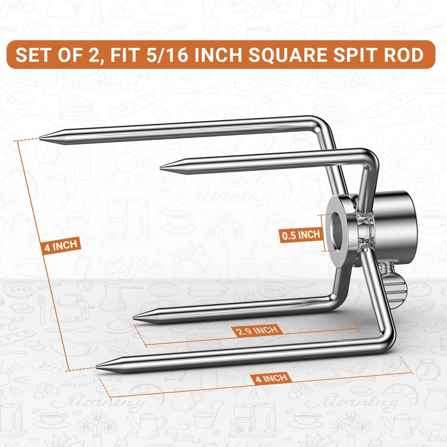 Onlyfire 6004 Grill Rotisserie Meat Forks(1-Pair)- Fits 5/16 Inch Square Spit Rods