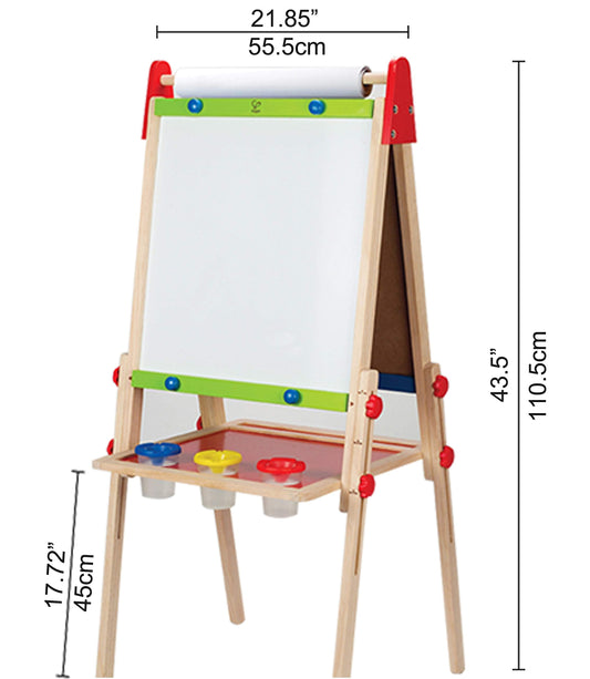 Hape E1010 Magnetic All in 1 Kids Height Adjustable Drawing Dry-Erase Chalkboard Wooden Artist Easel with 3 Paint Pots and Refillable Paper Roll